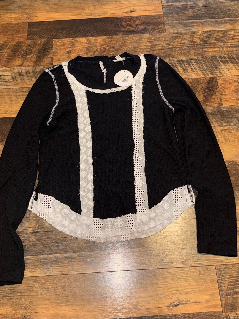 POL Black Top with White Lace Accents